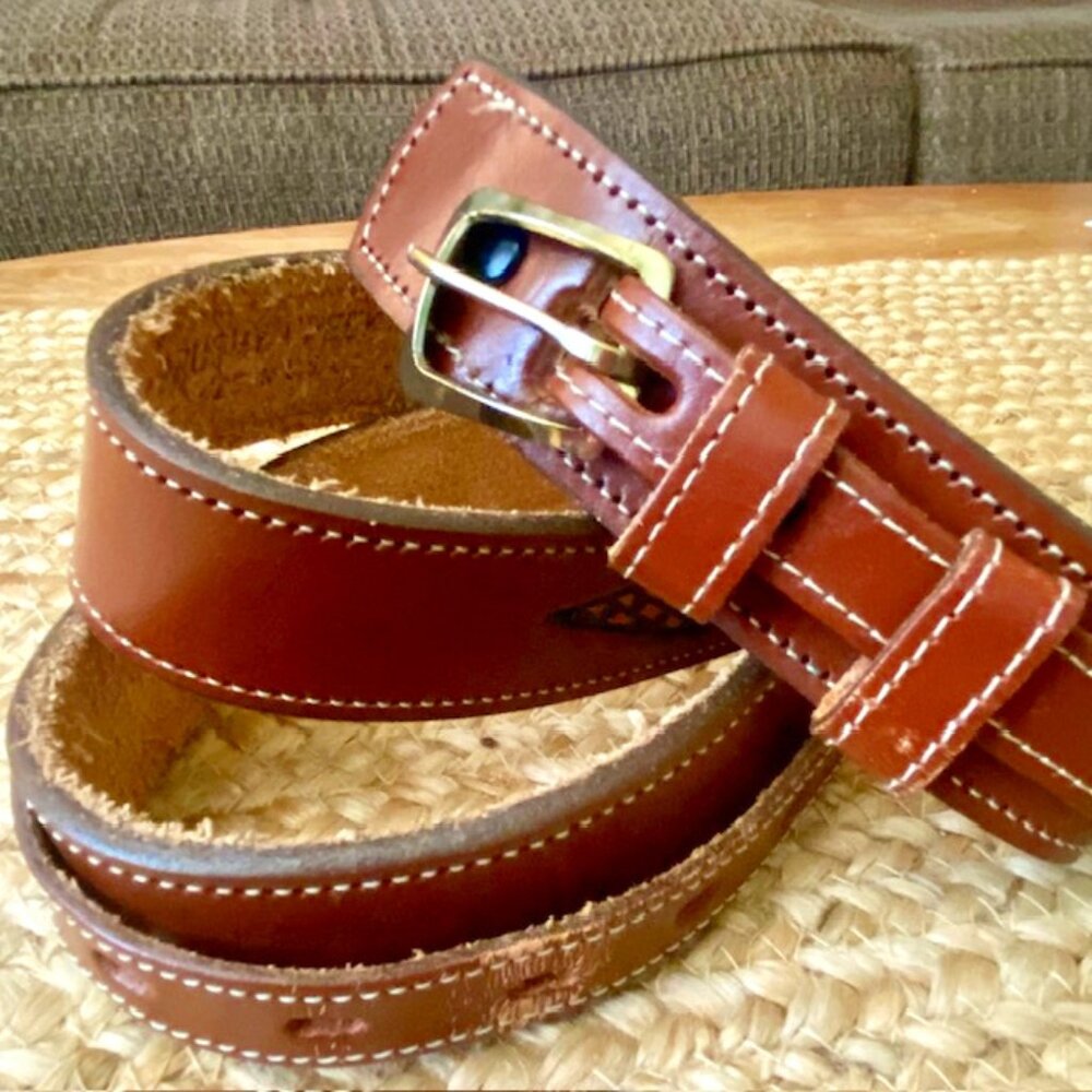 Brushy Creek Cowhide Leather Belt Unisex Brown Embossed Detail Size 35